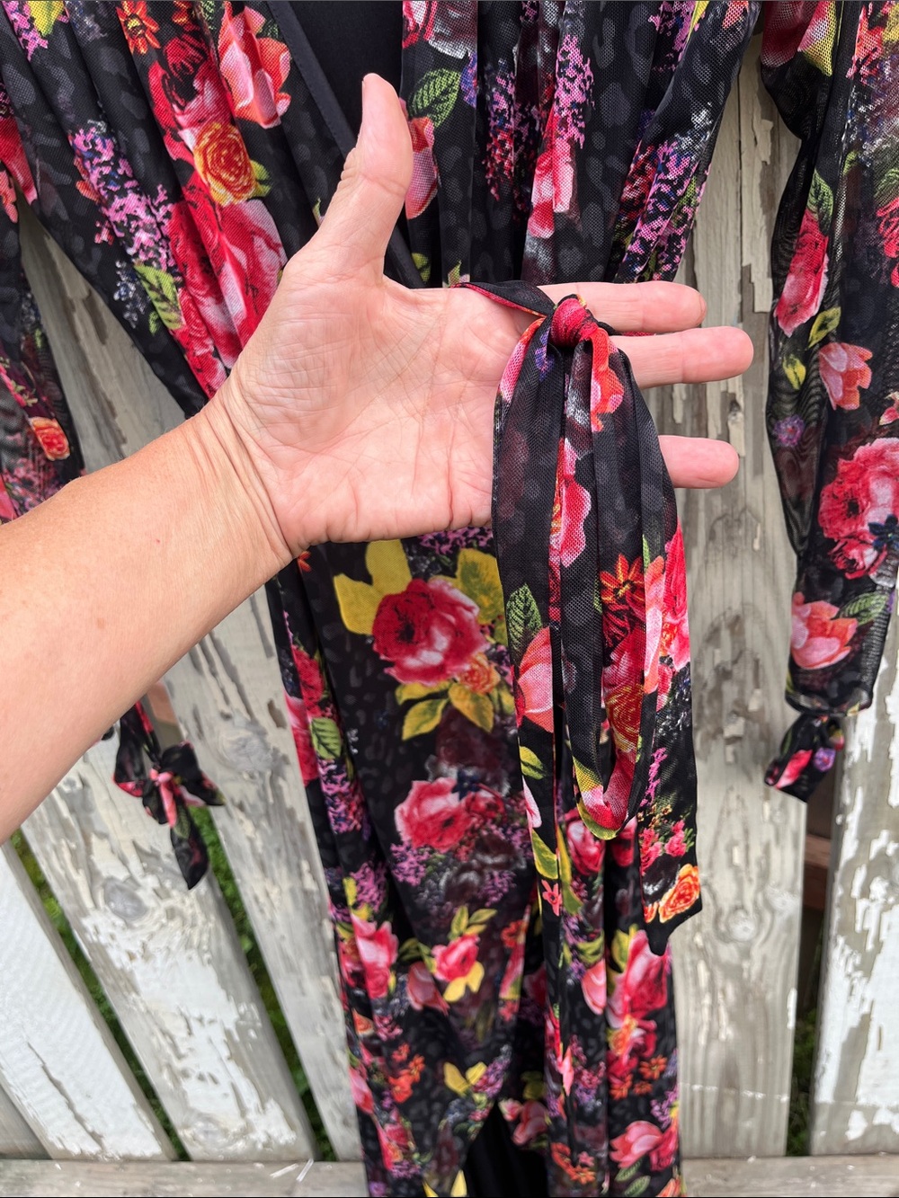 Betsey Johnson Black Floral Wrap Maxi Dress sz 16 - Picture 3 of 10